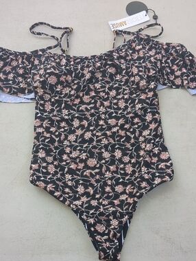 Amuse Society Black Floral Off-Shoulder One-Piece